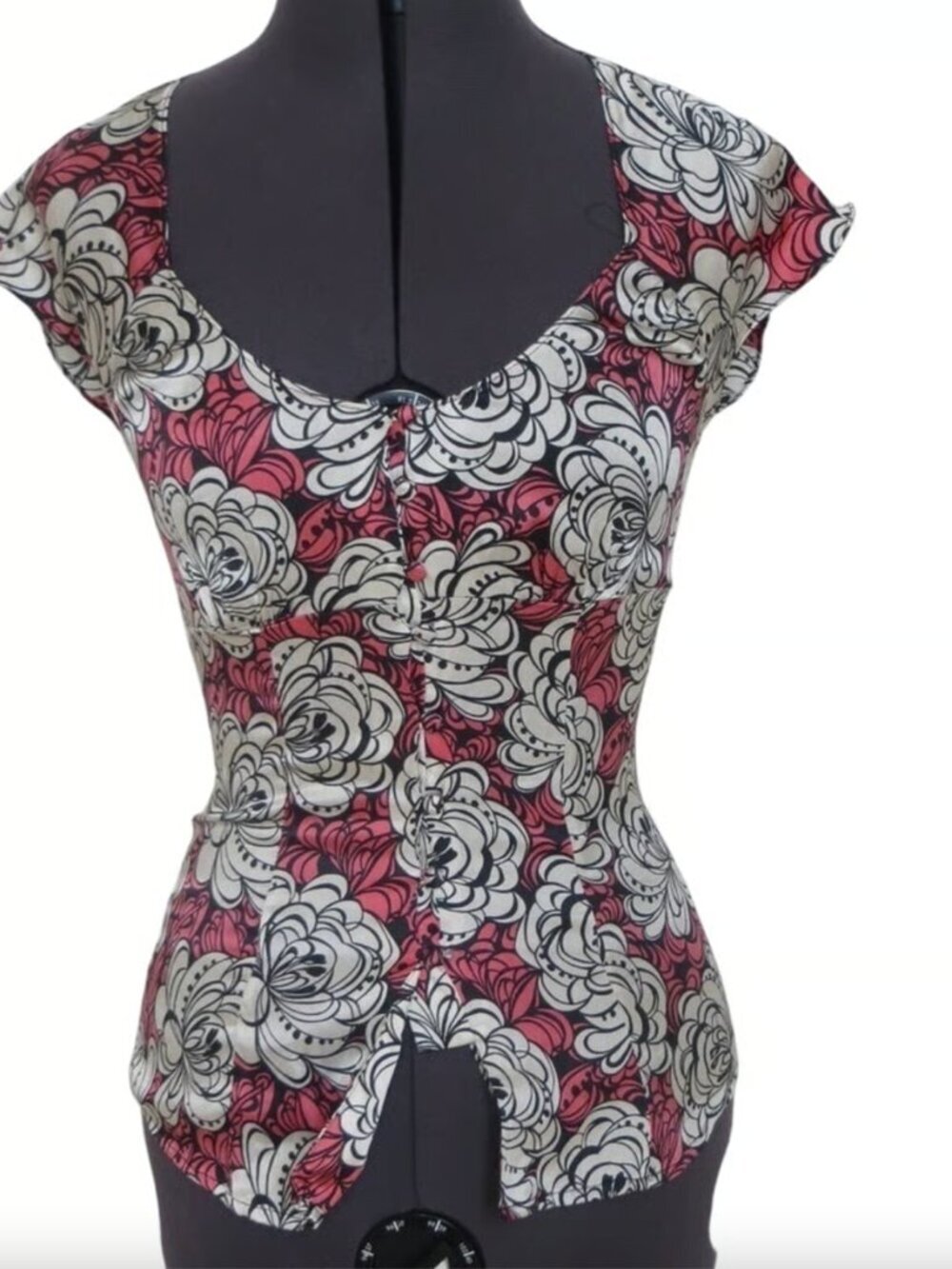 Guess Pink Silk Blend Cap Sleeve Scoop Neck Floral Blouse • Coquette • Size XS